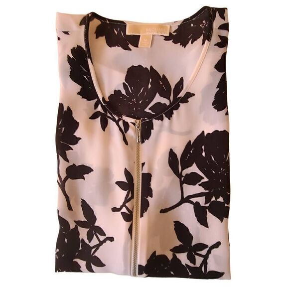 MICHAEL Michael Kors Black White Print Sleeveless Zip Front Floral Blouse Medium - Picture 13 of 15